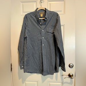 Duluth Trading Company Shirt Mens Med Tall Long Sleeve Button up Blue and White